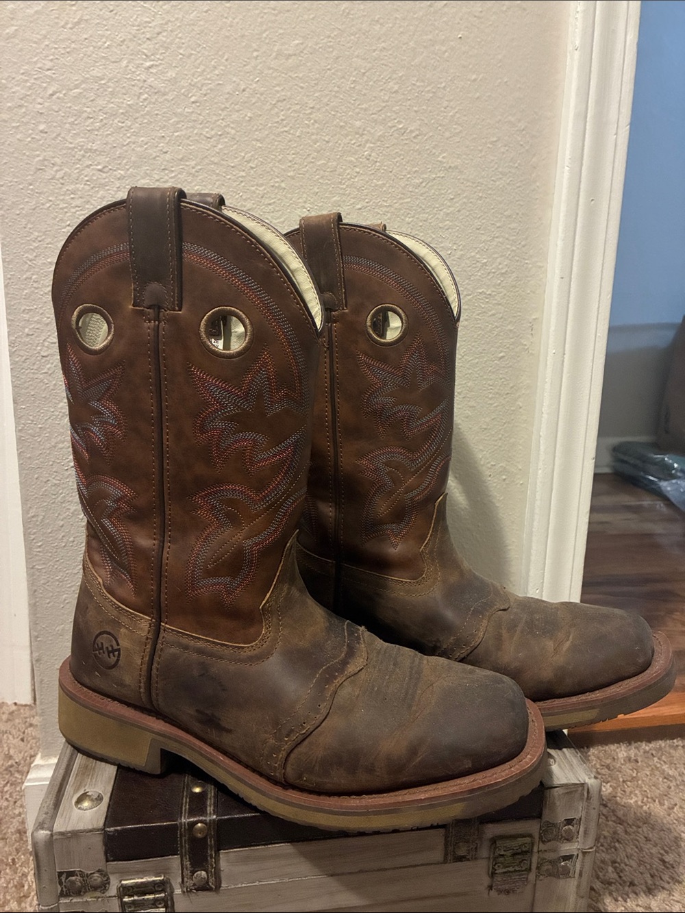 Double-H Square Toe Men's Brown Pull-On Leather Work Boots